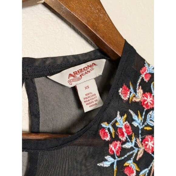 Black Sheer Mesh Embroidered Bell Sleeve Boho Festival Top Size XS Arizona Jeans - Picture 5 of 9
